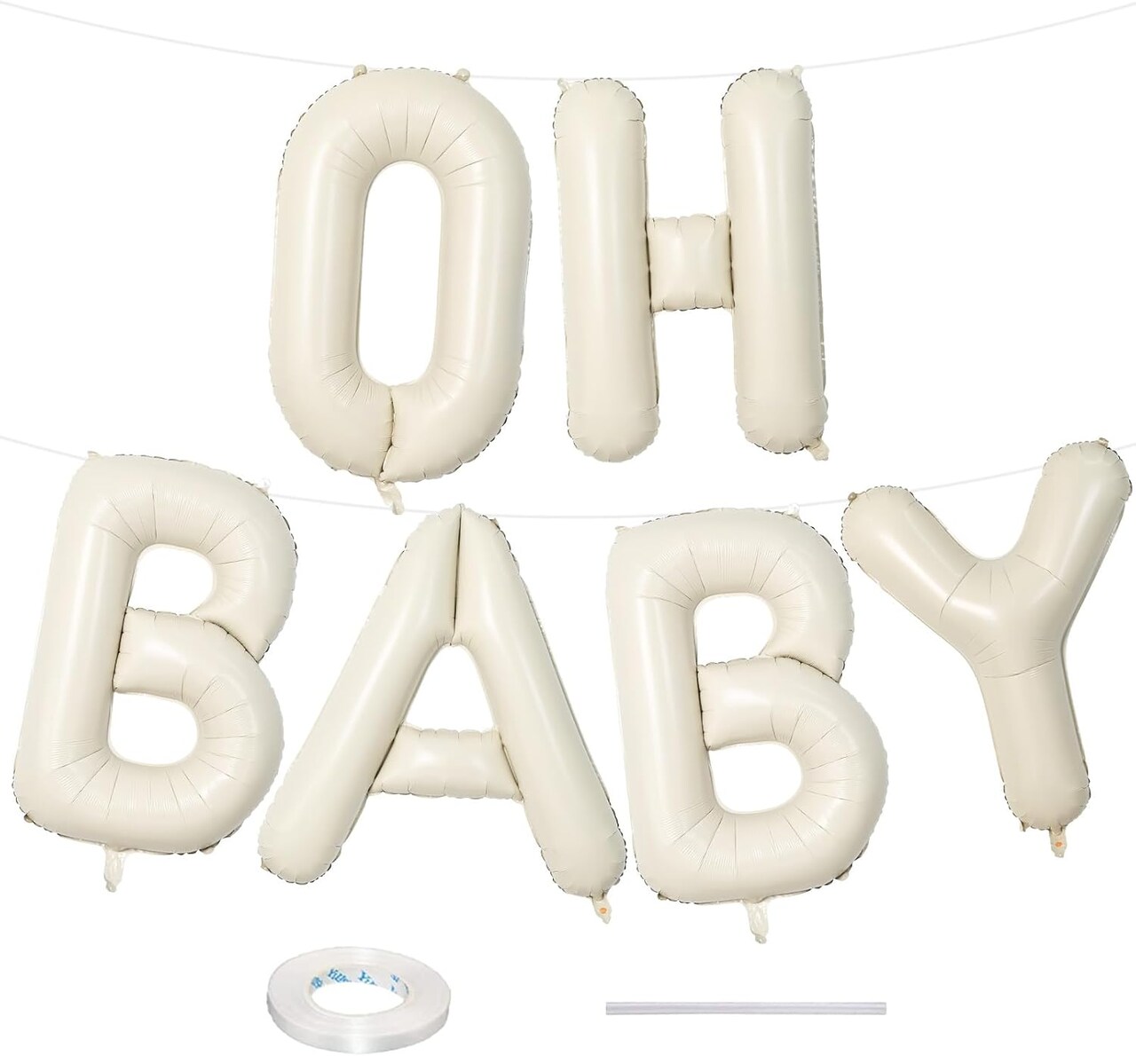 40 Inch Beige OH BABY Foil Balloon for Baby Shower, Large Cream White Oh Baby Balloons Letters with Ribbon, Neutral Ivory Alphabet Oh Baby Balloon Banner Sign for Gender Reveal Backdrop Party Decorations